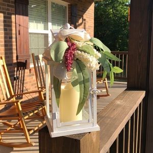 White Lantern Decor with Faux Candle